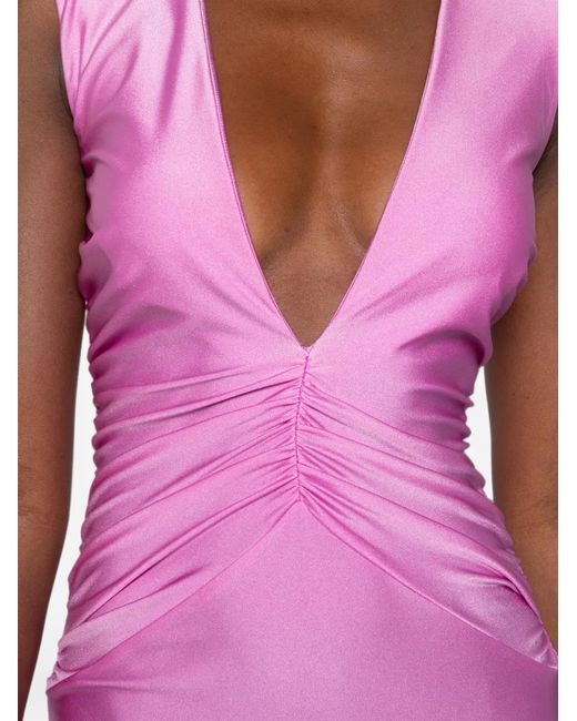 Amen Pink Ruched V-Neck Maxi Dress