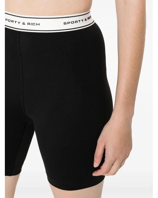 Sporty & Rich Black Logo-Waistband Shorts