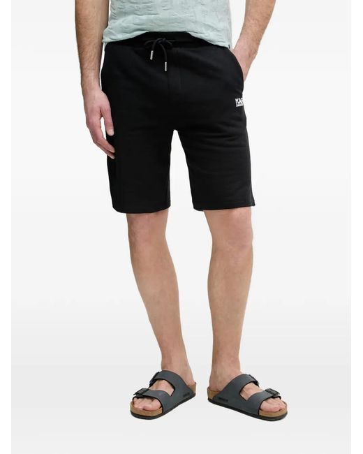 Karl Lagerfeld Black Logo-Print Drawstring Track Shorts for men