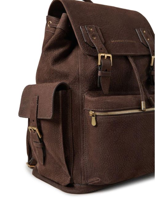 Brunello Cucinelli Brown Logo-stamp Leather Backpack for men