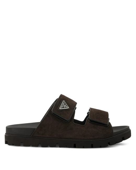 Logo-Appliqué Strapped Sandals Prada pour homme en coloris Black