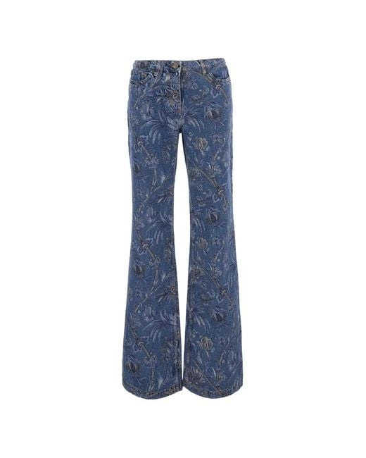 Etro Blue Floral-Print Jeans