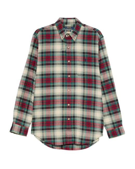 Polo Ralph Lauren Gray Classic Plaid Button-Up Shirt With Curved Hem for men