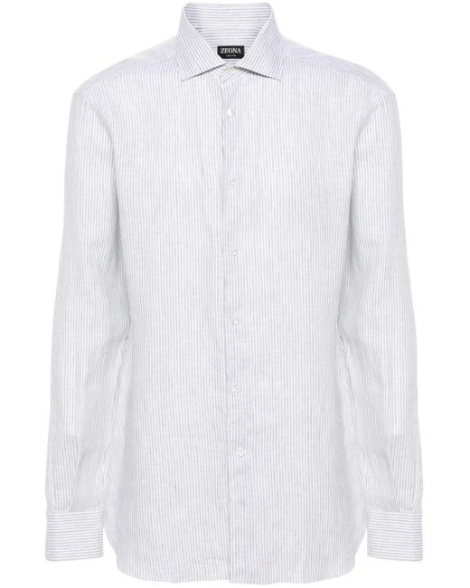 Zegna White Linen Striped-pattern Shirt for men