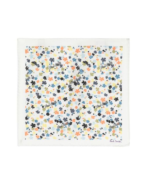 Paul Smith White Floral-print Silk Pocket Square for men
