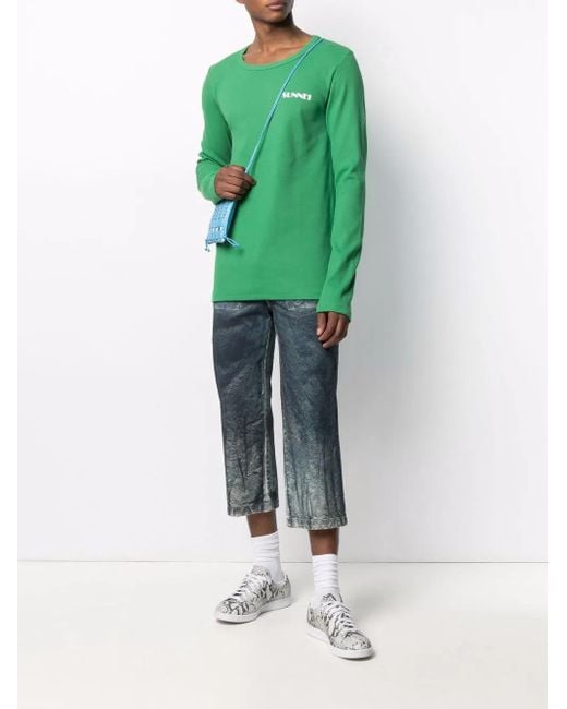 Sunnei Blue Bleached-Effect Cropped Trousers for men