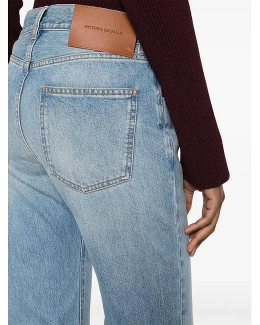 Victoria Beckham Blue Logo-Patch Cotton Straight Jeans