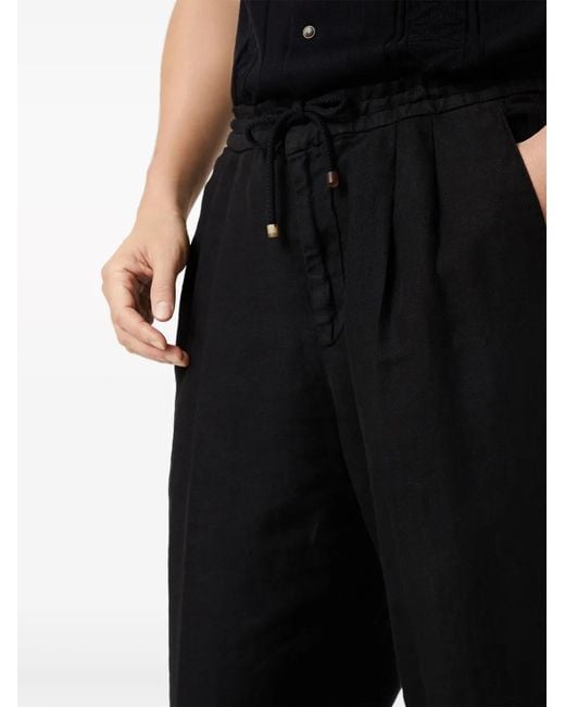 Brunello Cucinelli Black Linen Trousers for men