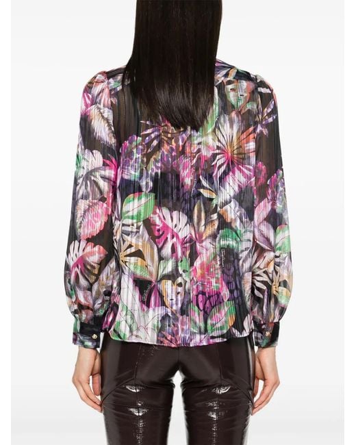 Just Cavalli Purple Foliage-Print Metallic Shirt