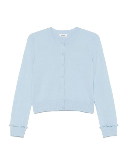 Sandro Blue Ruffle-Trim Cardigan