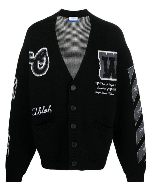 Off-White c/o Virgil Abloh Black Wool Varsity Cardigan for men