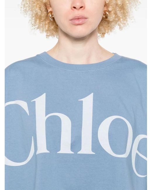 Chloé Blue T-Shirt mit Logo-Print