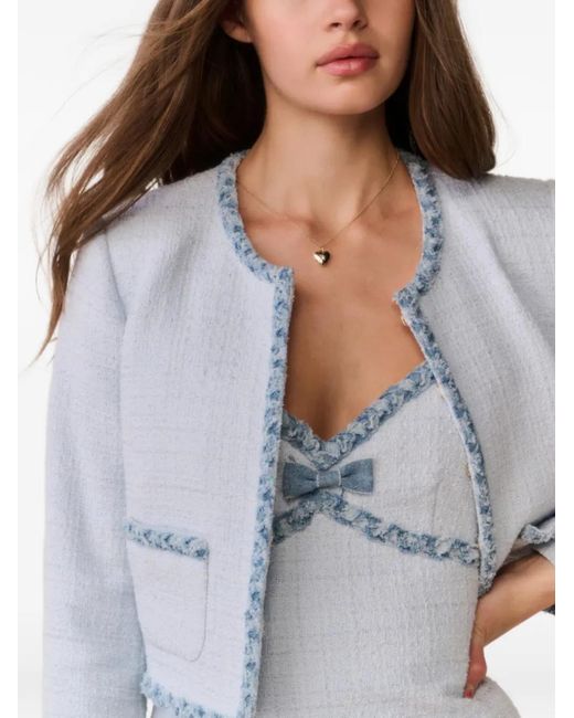 LoveShackFancy Gray Azula Bouclé Denim-Trim Jacket
