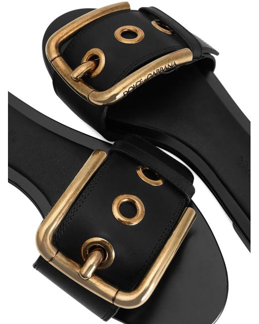 Dolce & Gabbana Black Buckle-Detail Flat Sandals
