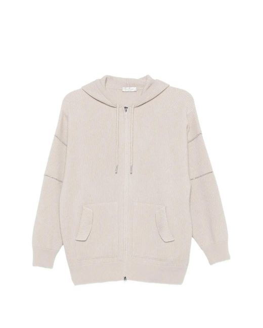 Panicale White Ribbed-Knit Zip-Up Hoodie