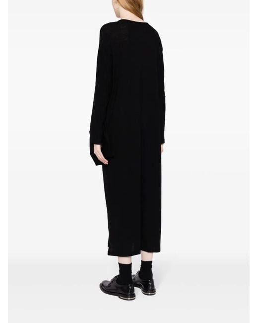 Yohji Yamamoto Black Twist-Detail Wool Midi Dress