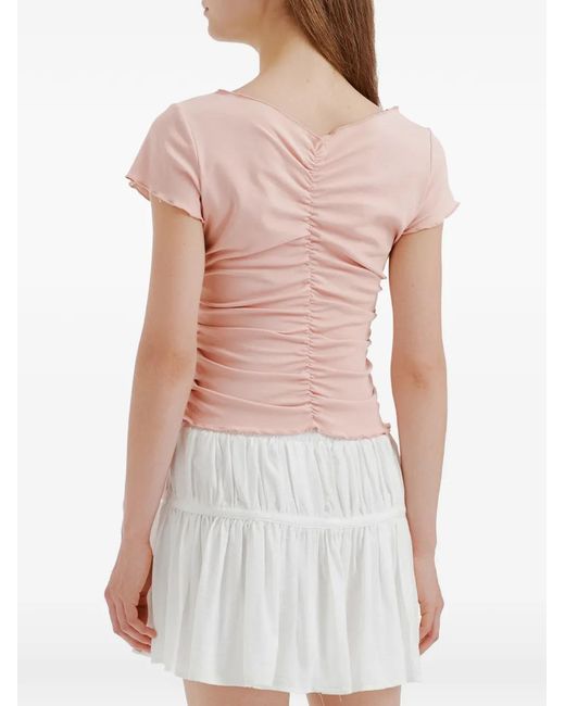 B+ AB Pink Ruched Lettuce-Trim T-Shirt