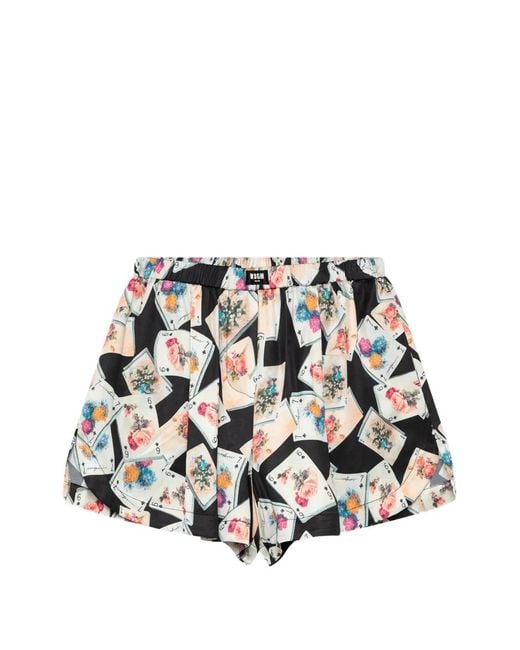 MSGM White Playing-Card-Print Shorts