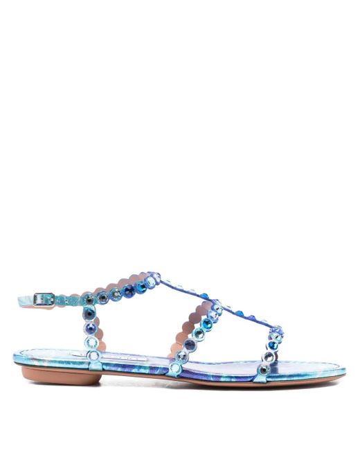Aquazzura Blue Tequila Crystal-Embellished Leather Sandals