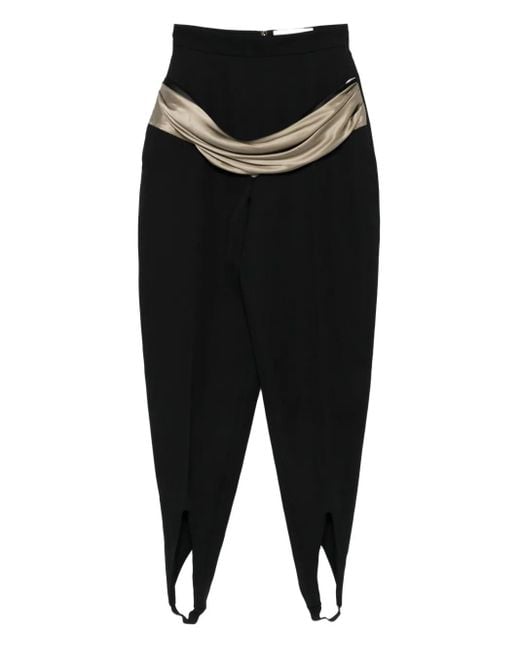 Burc Akyol Black Draped-Detail Stirrup Trousers