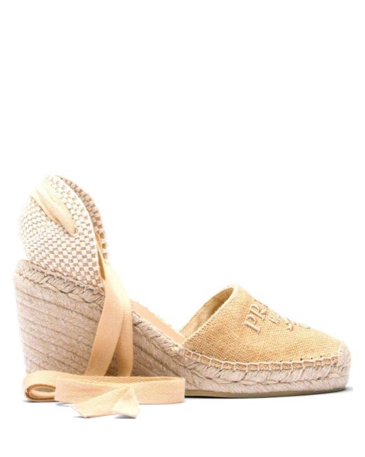 Prada Linen Espadrille Wedge Sandals in Natural Lyst UK
