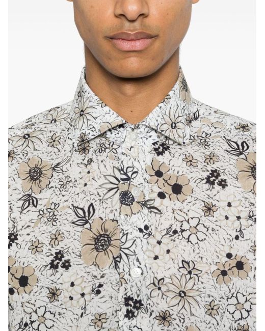 Barba Napoli Gray Floral-print Cotton Shirt for men