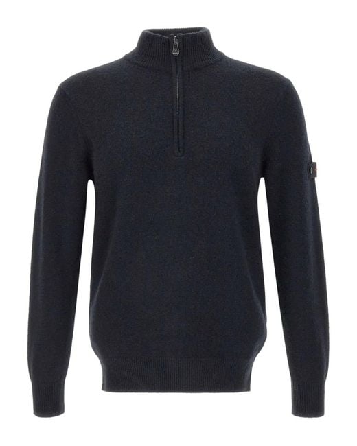 Peuterey Blue Half-Zip Ribbed Sweater for men
