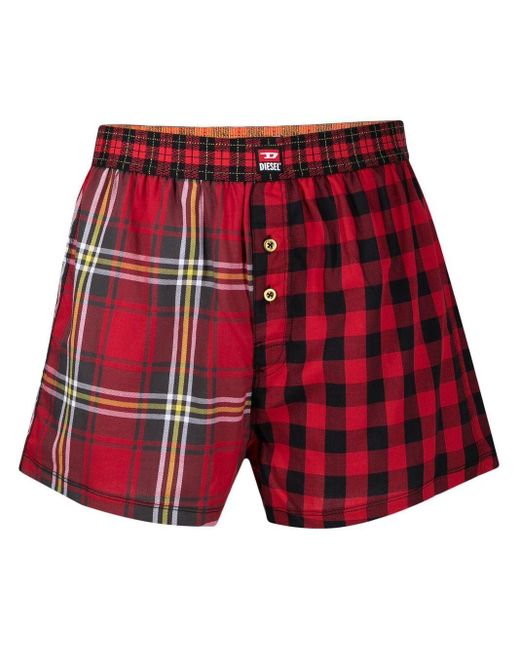 DIESEL Twotone Check Boxer Shorts in Red for Men Lyst UK