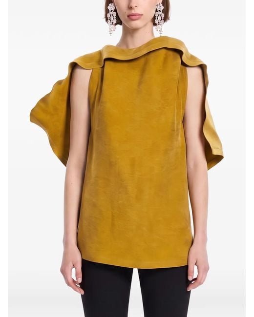 Magda Butrym Yellow Ruffled-Trim Tie-Fastening Top