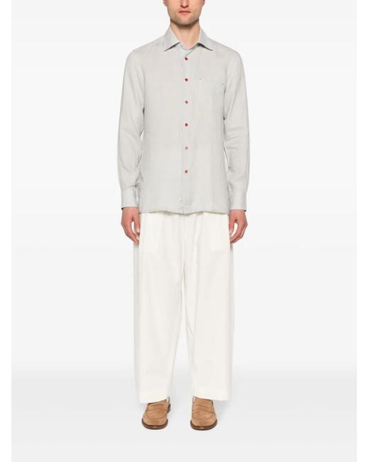 Kiton White Spread-Collar Linen Shirt for men