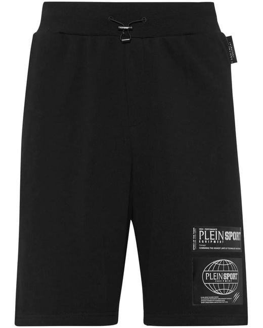 Philipp Plein Black Logo-Patch Track Shorts for men