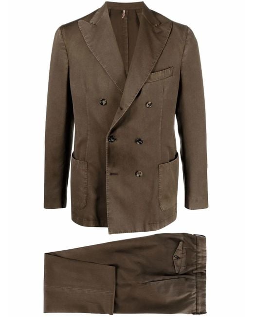 Dell'Oglio Brown Double-Breasted Wool Suit for men