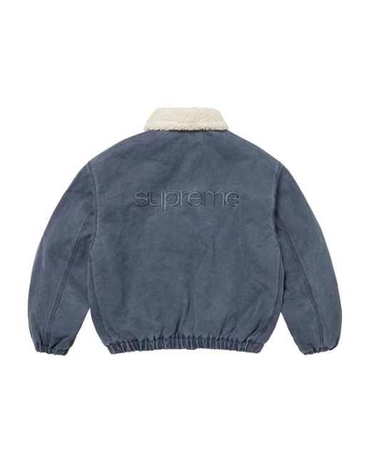 Supreme Blue Sherling Lined Bomber Jacket for men