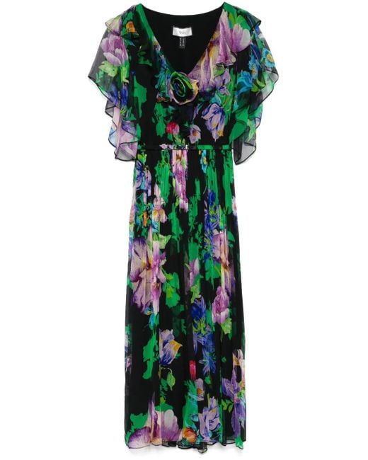 Robe Mi-Longue En Soie À Fleurs Nissa en coloris Green