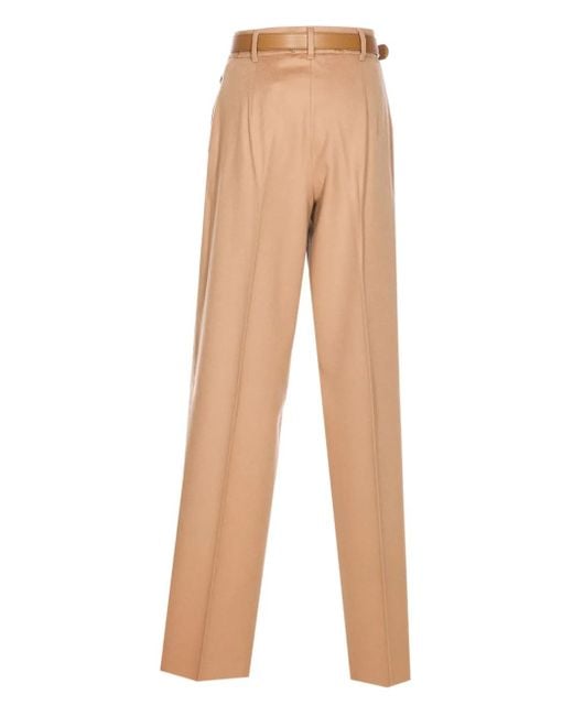 Max Mara White Pleated Belted Trousers