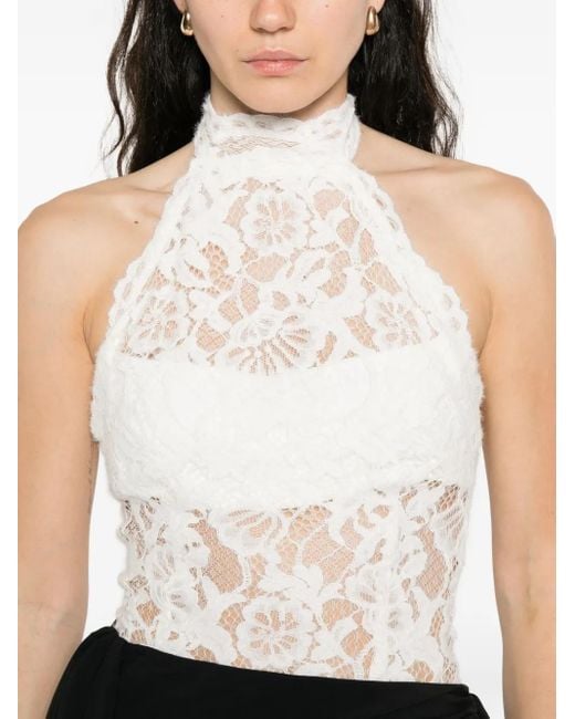 MANURI White Cherie Lace High-Neck Top