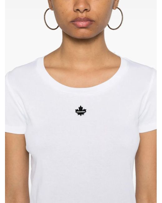 DSquared² White Appliqué-Logo Cotton T-Shirt