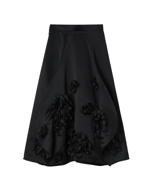 Enfold Black Ruffled Floral-Appliqué Midi Skirt