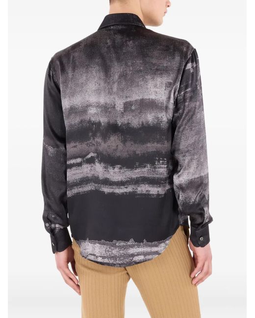 Roberto Cavalli Gray Worn Gradient-Effect Silk Shirt for men