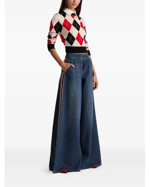 Alice + Olivia Red Argyle-Pattern Sweater