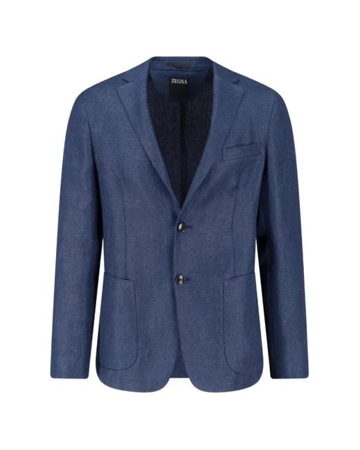 Zegna Blue Button Single-Breasted Blazer for men