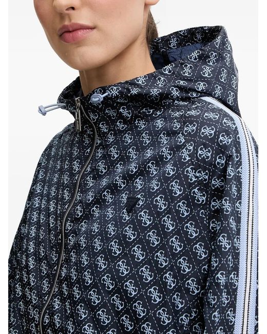 Guess Blue Monogram-Print Hooded Jacket