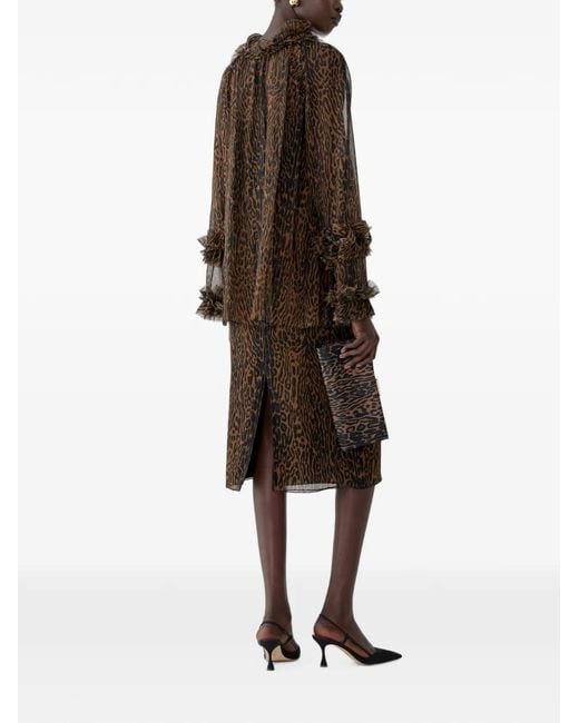 Carolina Herrera Brown Leopard-Print Silk Midi Skirt