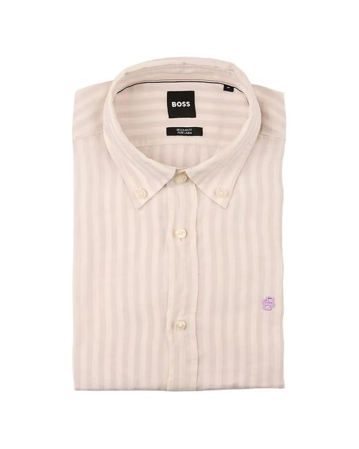 Boss Pink Chemise Rayée En Lin for men