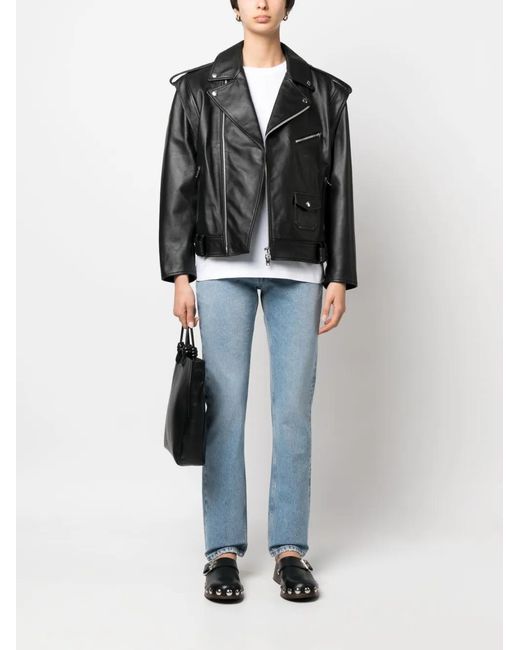 ARMARIUM Black Off-Centre Zip Leather Jacket