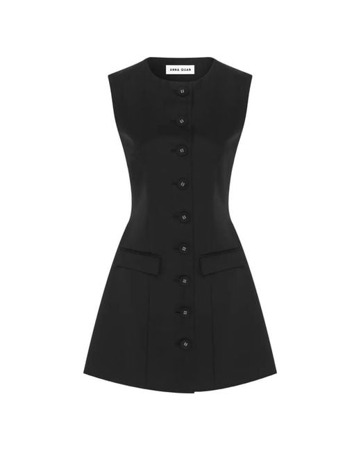 Anna Quan Black Sofia Button-Front Mini Dress