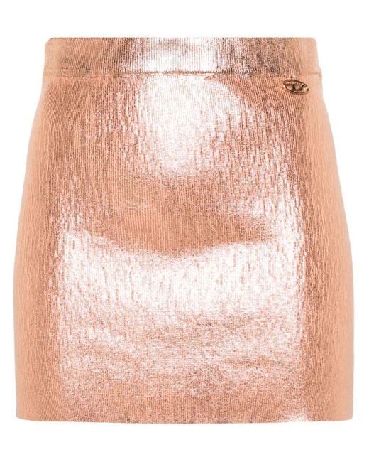 DIESEL Pink Foiled Cotton Mini Skirt - Women's - Cotton/elastane/nylon