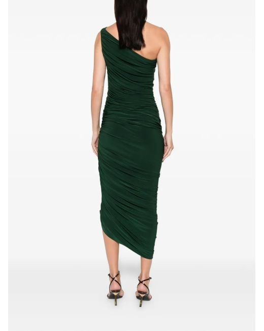 Norma Kamali Green Diana One-Shoulder Draped Midi Dress