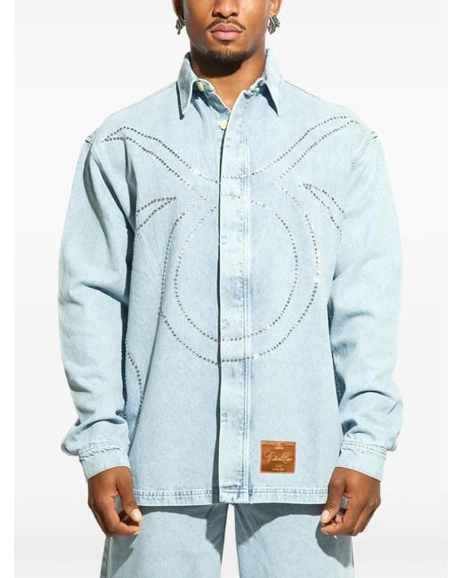Garcia Blue Embellished Oversized Denim Shirt for men