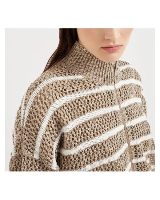 Brunello Cucinelli Gray Striped Cardigan